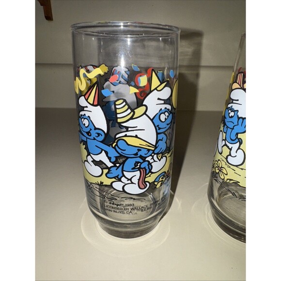 Smurf Collector Glasses Wallace Berrie PEYO 1983 Lot 4 Harmony Handy Papa Clumsy - Picture 4 of 16